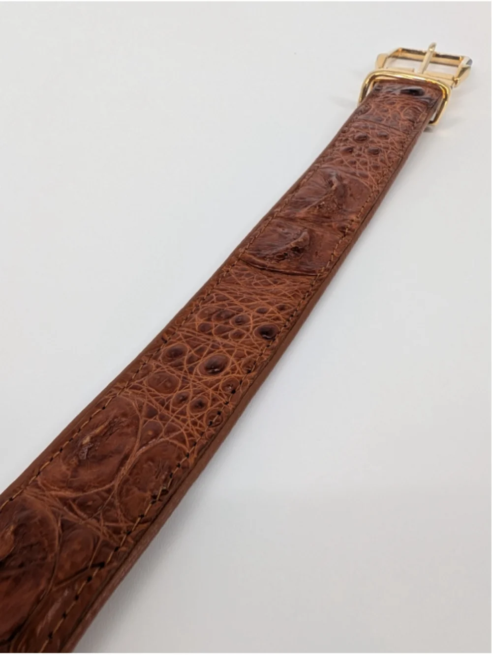 Vintage Brown Croc Embossed Leather Belt Gold Silver Cable Buckle 90s Western